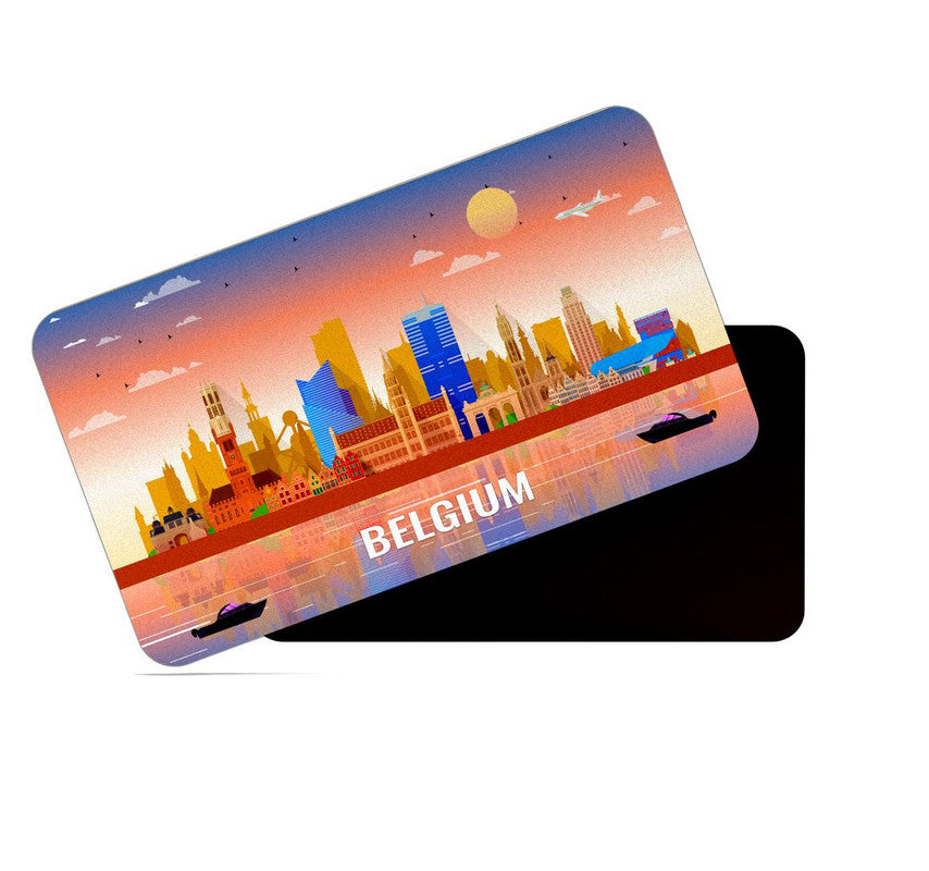 dhcrafts Rectangular Rubber Fridge Magnet / Magnetic Card Multicolor Belgium Design Pack of 1 (8.6cm x 5.4cm)